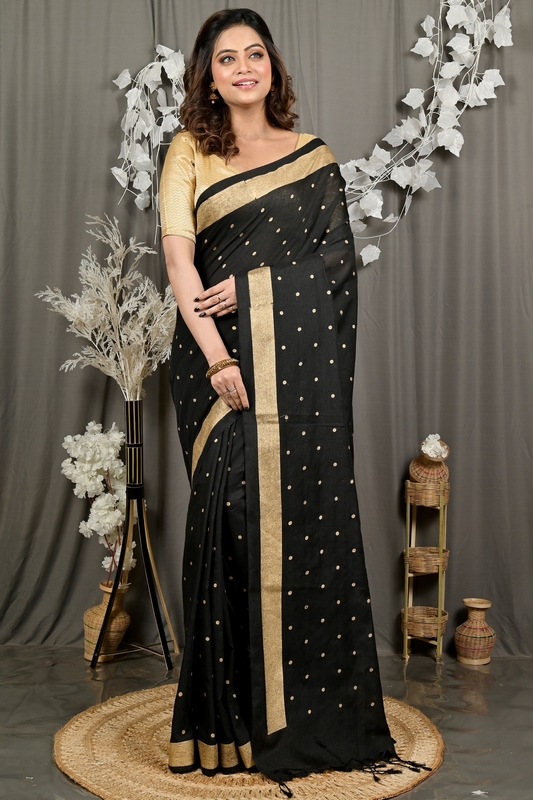Black Pure Cotton Foyma Tant Saree Print (3125)
