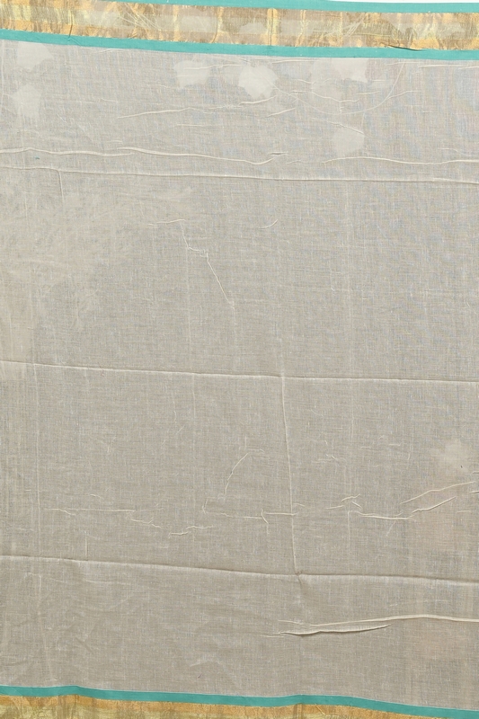 White Gold Cotton Sofeda Hand Loom Saree (3128)