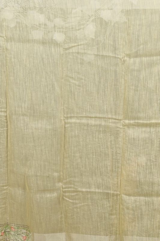 Off Whnite Cotton Varitikath Kantha Stitch Saree (3130)