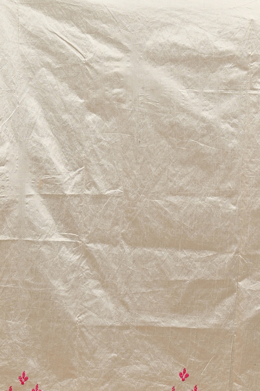 Off White Pink Cotton Varitikath Kantha Stitch Saree (3135)