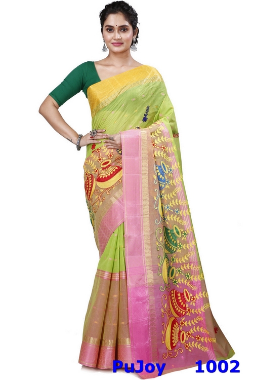 Light Green Pure Cotton Embi_Ganga_Buti Tant Embroidery (1002)