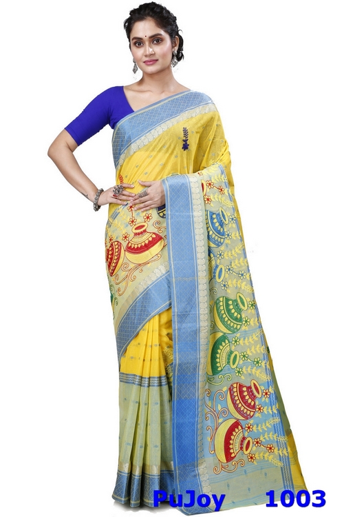 Light Yellow Pure Cotton Embi_Ganga_Buti Tant Embroidery (1003)