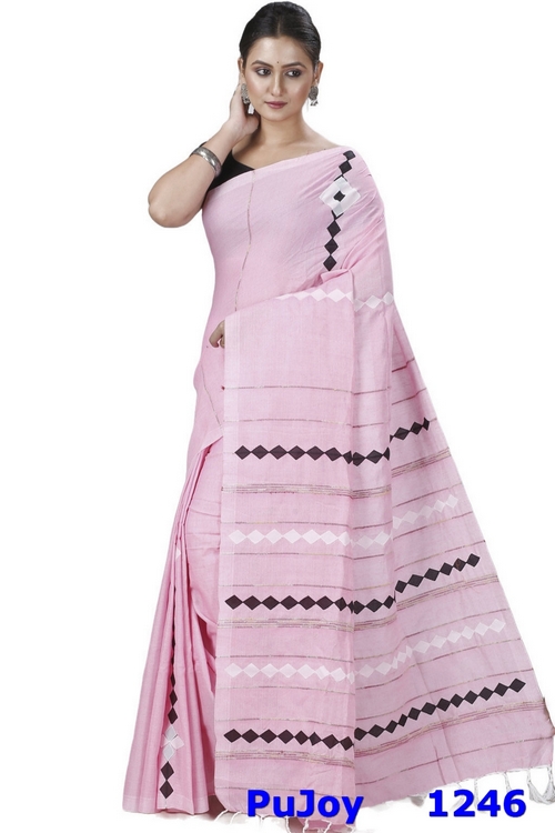 Pink Pure Cotton Tika Applique Saree (1246)