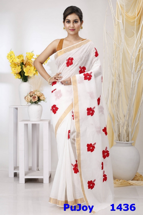 White Golden Pure Cotton Leo Tant Embroidery (1436)