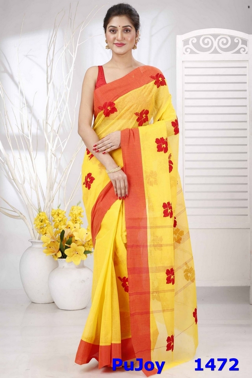 Yellow Red Pure Cotton Embi Elu Joba Tant Embroidery (1472)