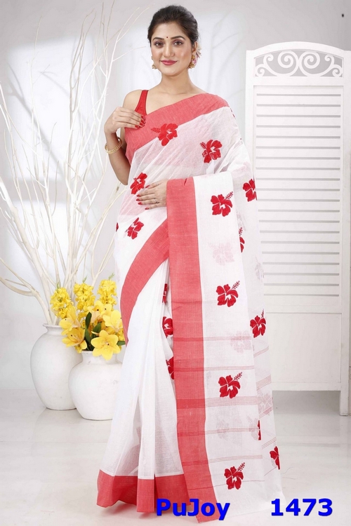 White Red Pure Cotton Embi Elu Joba Tant Embroidery (1473)