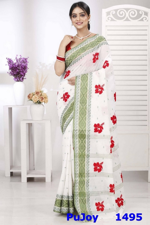 Green White Pure Cotton Embi Boysko Jova Tant Embroidery (1495)