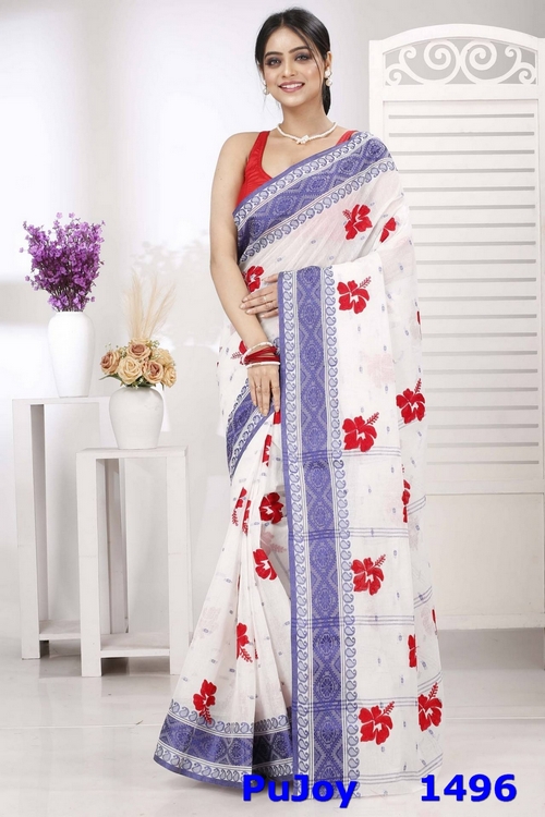 Blue White Pure Cotton Embi Boysko Jova Tant Embroidery (1496)