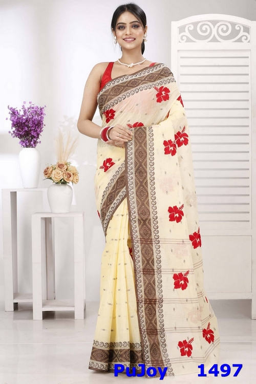 Brown White Pure Cotton Embi Boysko Jova Tant Embroidery (1497)