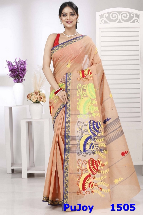 Dark Cream Pure Cotton Embi Gaela Ghot Tant Embroidery (1505)