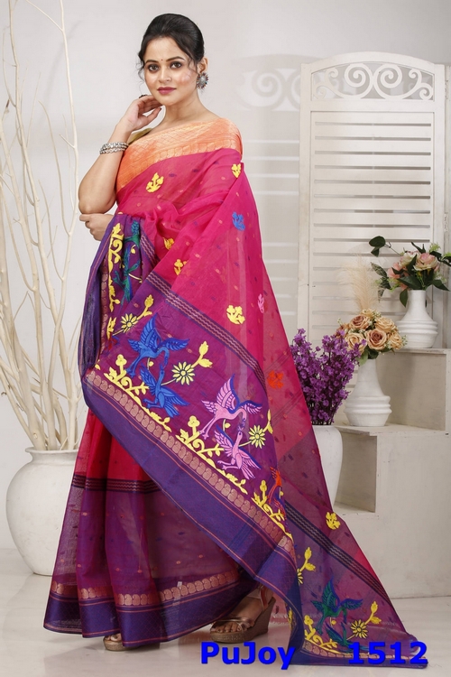 Pink Pure Cotton Embi Ganga Bok Tant Embroidery (1512)