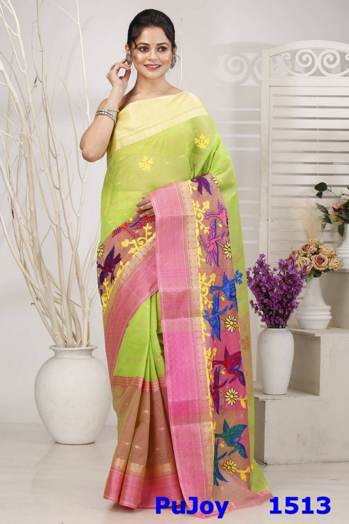 Light Green Pure Cotton Embi Ganga Bok Tant Embroidery (1513)