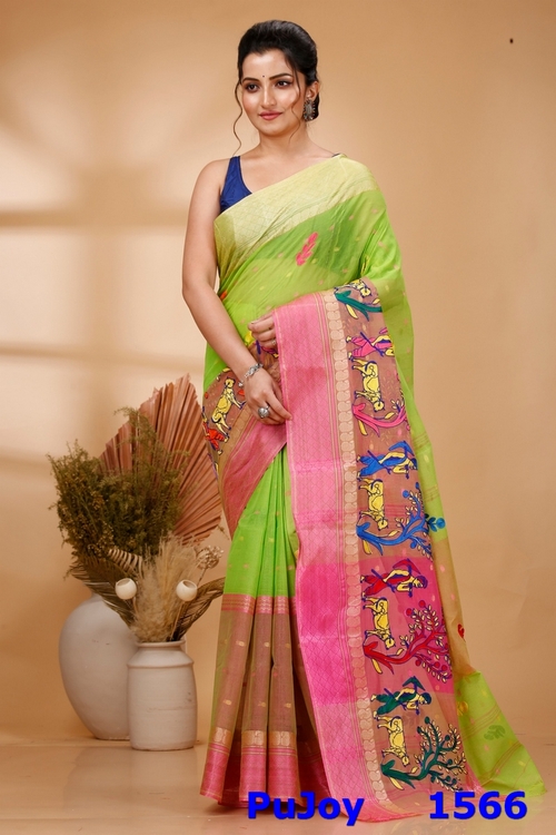 Light Green Pure Cotton Embi Ganga Agri Tant Embroidery (1566)