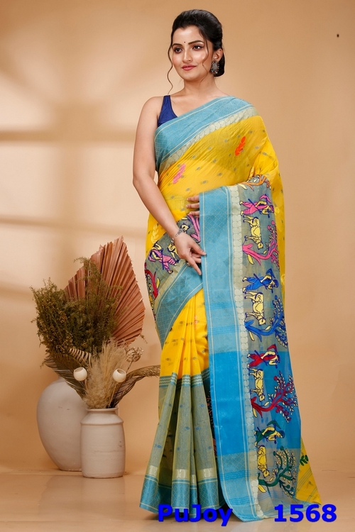 Light Yellow Pure Cotton Embi Ganga Agri Tant Embroidery (1568)