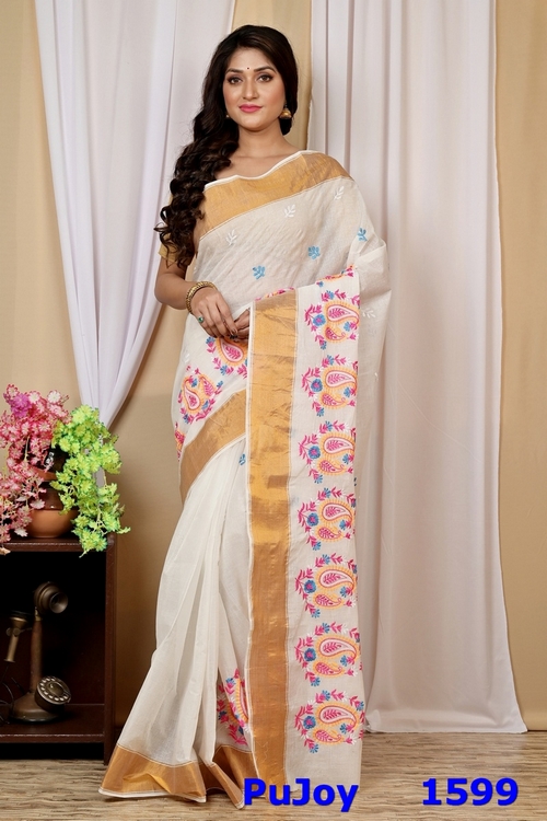 White Pure Cotton Askiti Tant Embroidery (1599)