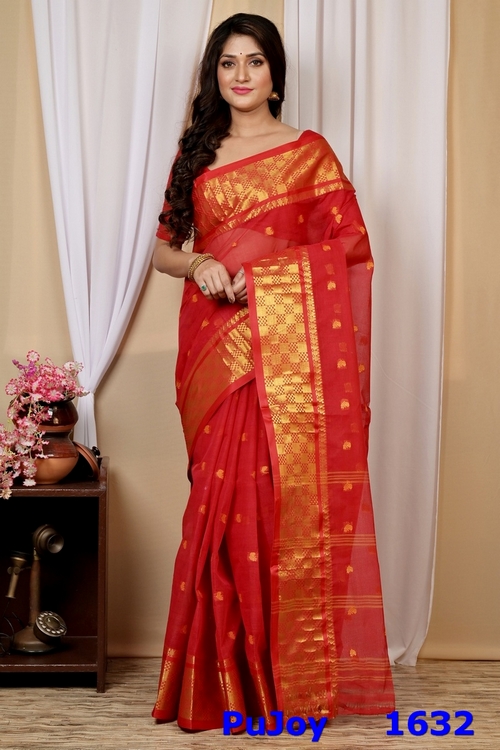 Red Pure Cotton Atula Tant Saree (1632)