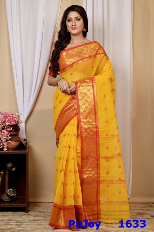 Yellow Pure Cotton Atula Tant Saree (1633)