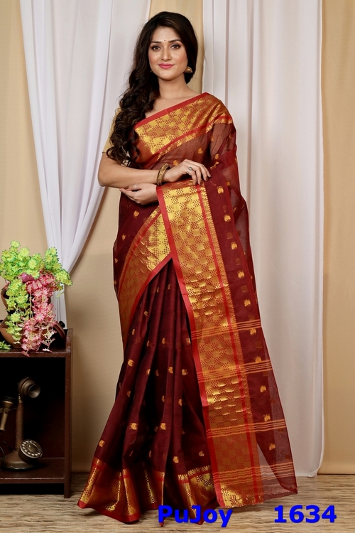 Brown Pure Cotton Atula Tant Saree (1634)