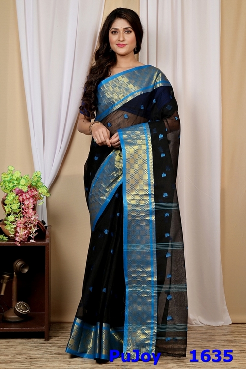 Black Pure Cotton Atula Tant Saree (1635)