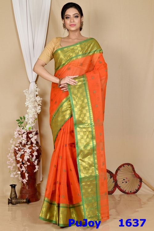 Orange Pure Cotton Atula Tant Saree (1637)