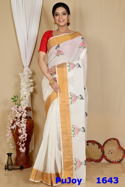 White Pure Cotton Askiti Tant Embroidery (1643)