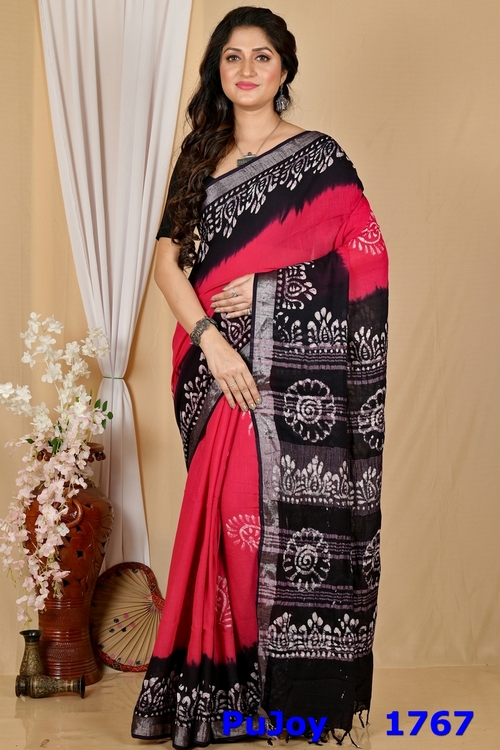 Rani Black Pure Cotton Batikato Batik Print Saree (1767)