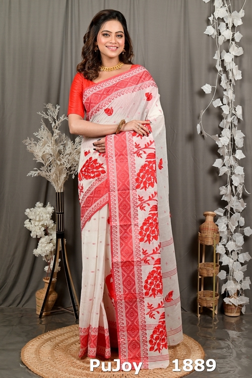 White Red Pure Cotton Variti embtat Tant Embroidery (1889)