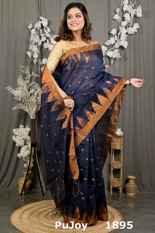 Naby Blue Cotton Blend Daypi Hand Loom Saree (1895)