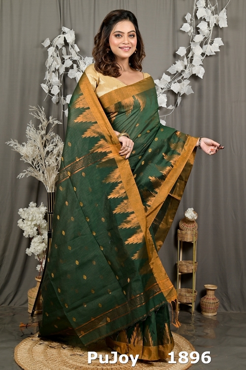 Dark Green Cotton Blend Daypi Hand Loom Saree (1896)