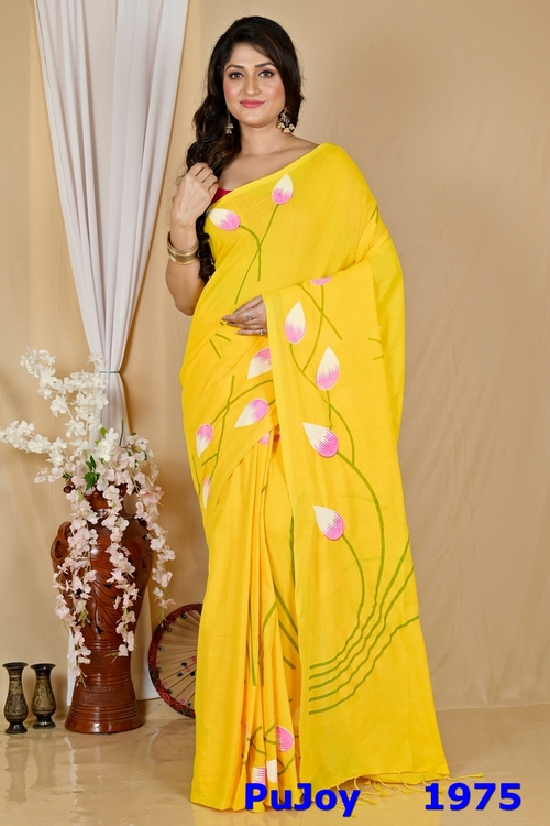 Yellow Pure Cotton Kamal Hand Painted Saree (1975)