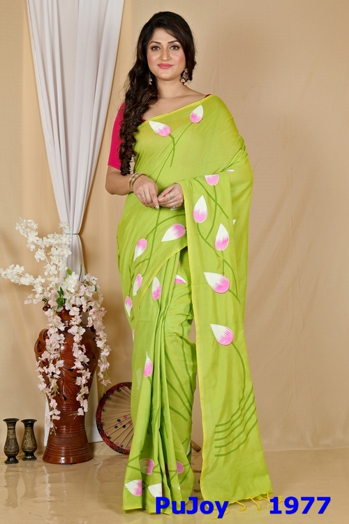 Green Pure Cotton Kamal Hand Painted Saree (1977)