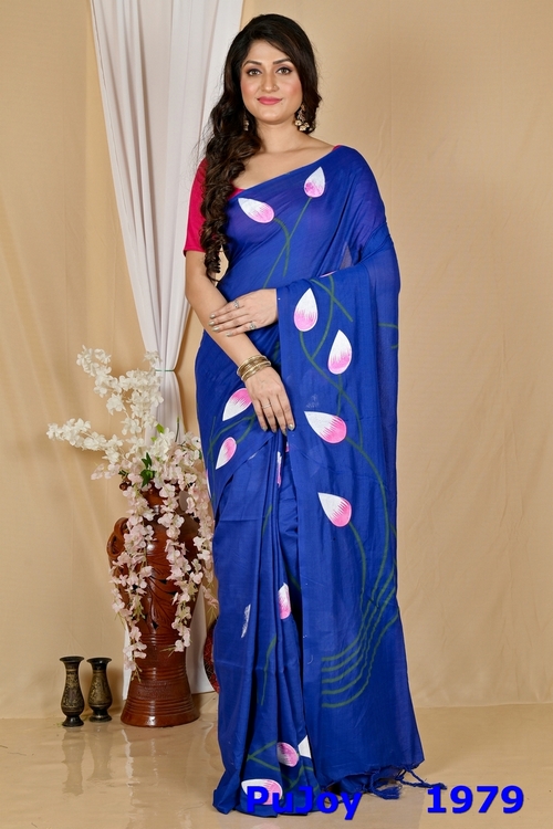 Naby Blue Pure Cotton Kamal Hand Painted Saree (1979)