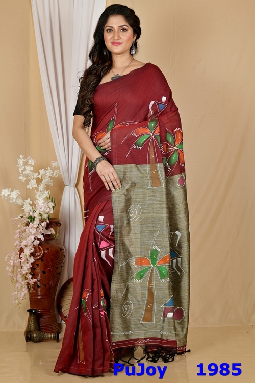 Marun Pure Cotton Keshaka Hand Painted Saree (1985)
