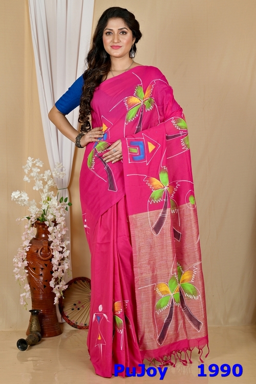 Pink Pure Cotton Keshaka Hand Painted Saree (1990)