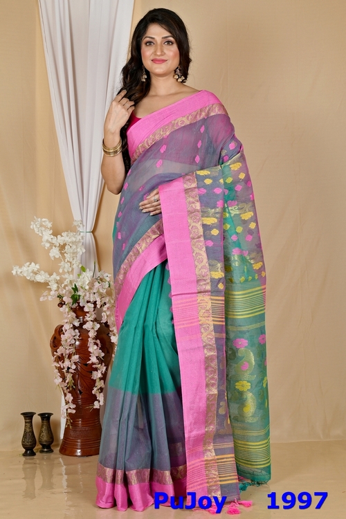 Green Pink Pure Cotton Madhka Tant Saree (1997)