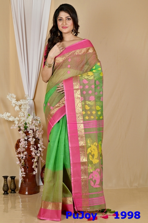 Green Pure Cotton Madhka Tant Saree (1998)