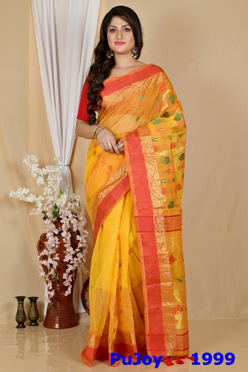 Yellow Red Pure Cotton Madhka Tant Saree (1999)