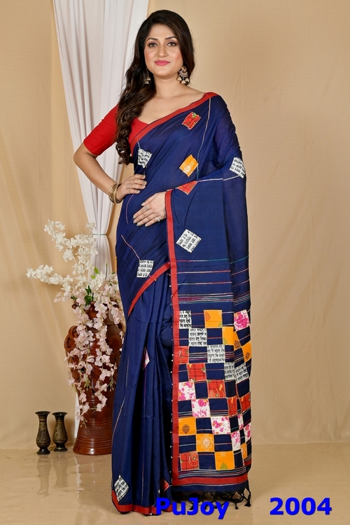 Naby Blue Pure Cotton Aplika Tanu Applique Saree (2004)