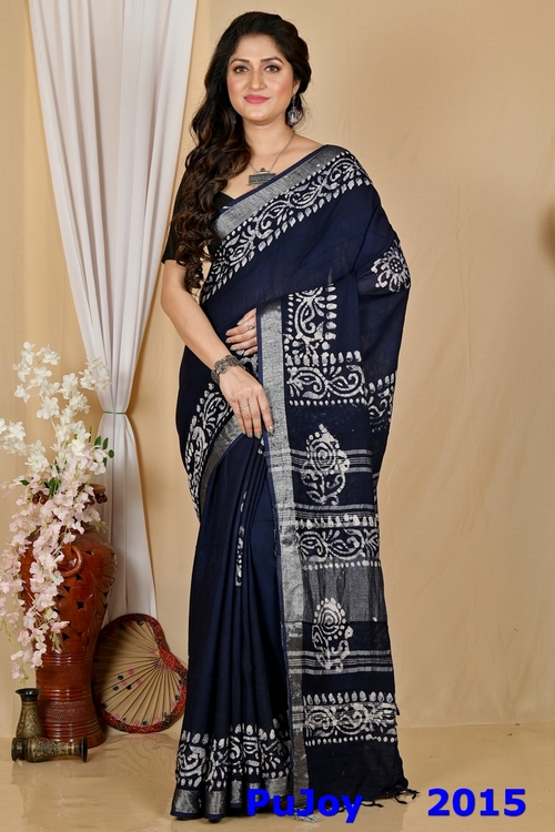 Black Pure Cotton Batika Boll Batik Print Saree (2015)