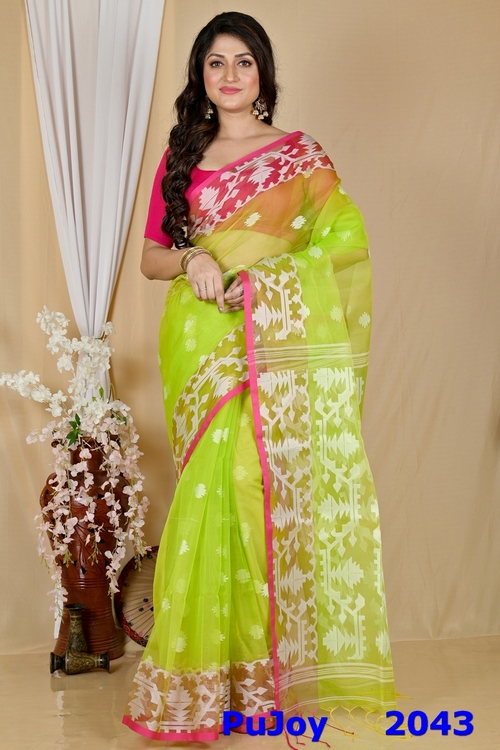 Green Cotton Monimal Muslin saree (2043)