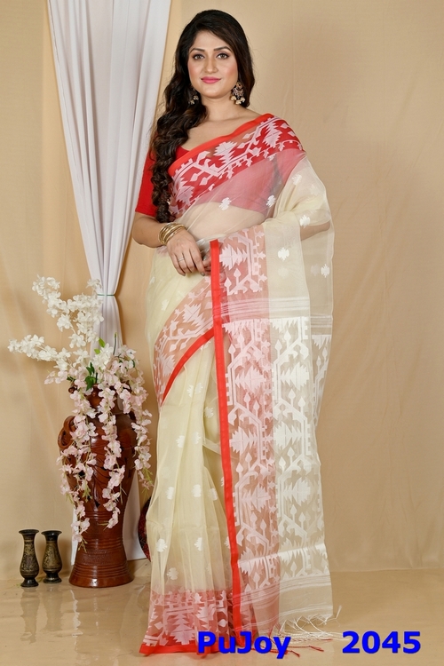 Cream Cotton Monimal Muslin saree (2045)