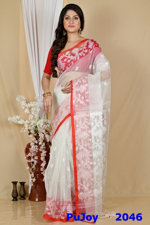 White Cotton Monimal Muslin saree (2046)