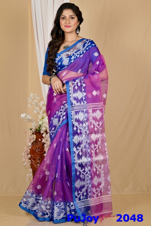 Purple Cotton Monimal Muslin saree (2048)