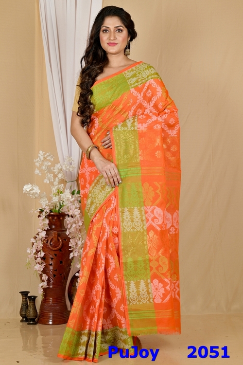 Orange Pure Cotton Semata Tant Saree (2051)