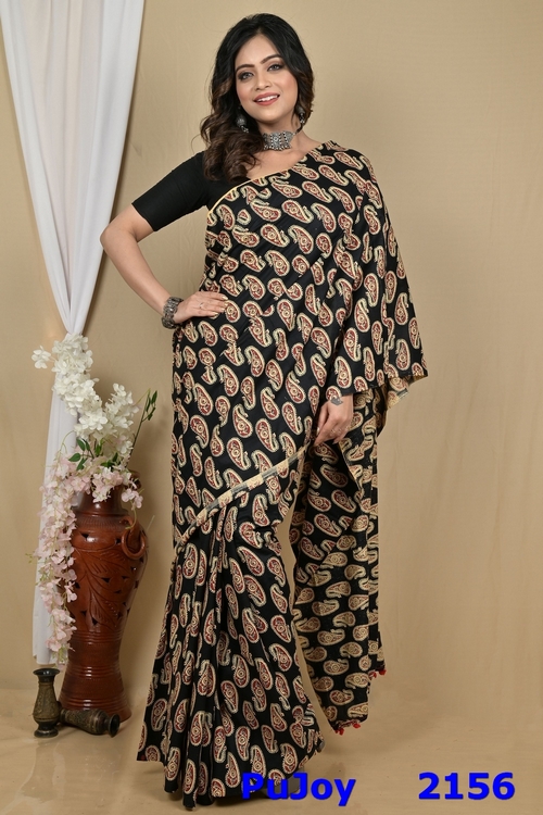 Black Pure Cotton Giana Kalamkari Printed Saree (2156)