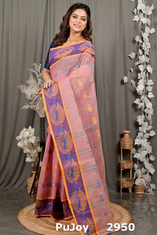 Peach Pure Cotton Debui Tant Saree (2950)
