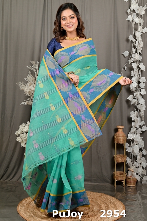 Green Pure Cotton Debui Tant Saree (2954)