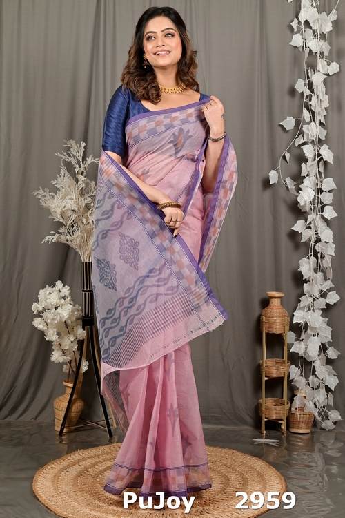 Peach Pure Cotton Devai Tant Saree Print (2959)