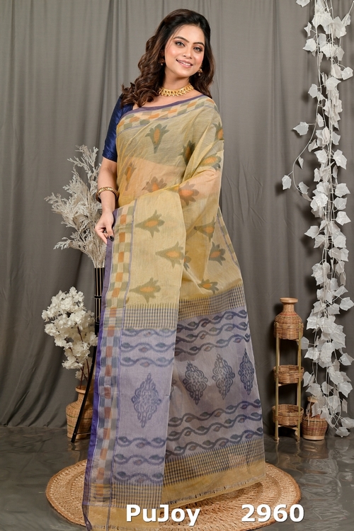 Light Brown Pure Cotton Devai Tant Saree Print (2960)