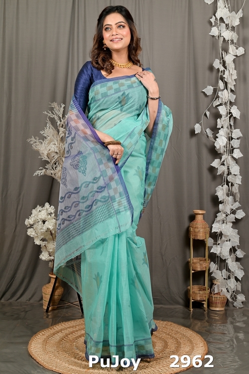 Green Pure Cotton Devai Tant Saree Print (2962)